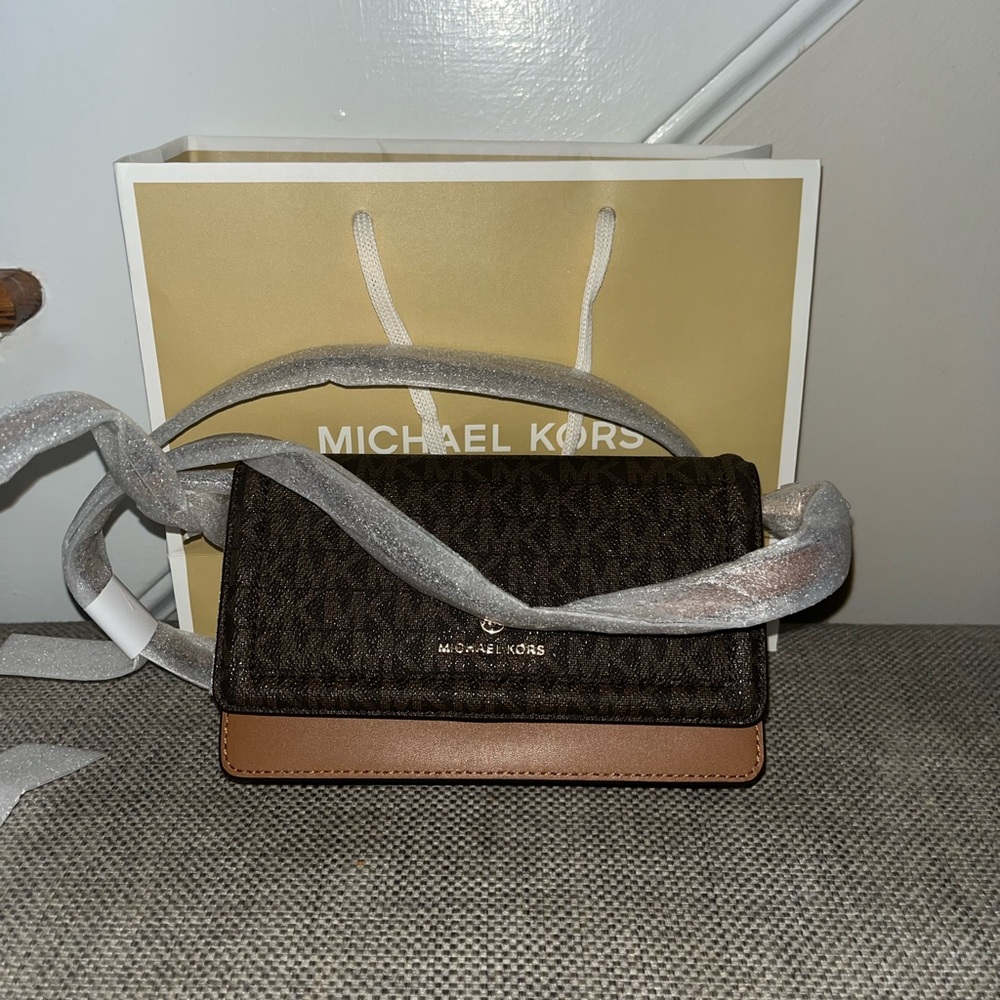 Michael Kors Dark Brown and Tan Jet Set Convertible Purse